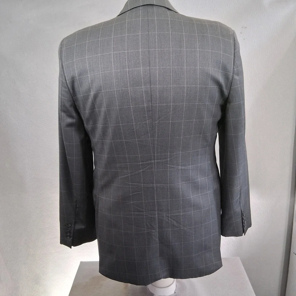 Joe Joseph Abboud Sport Coat Mens 40R Gray Windowpane Wool Blazer Double Vent